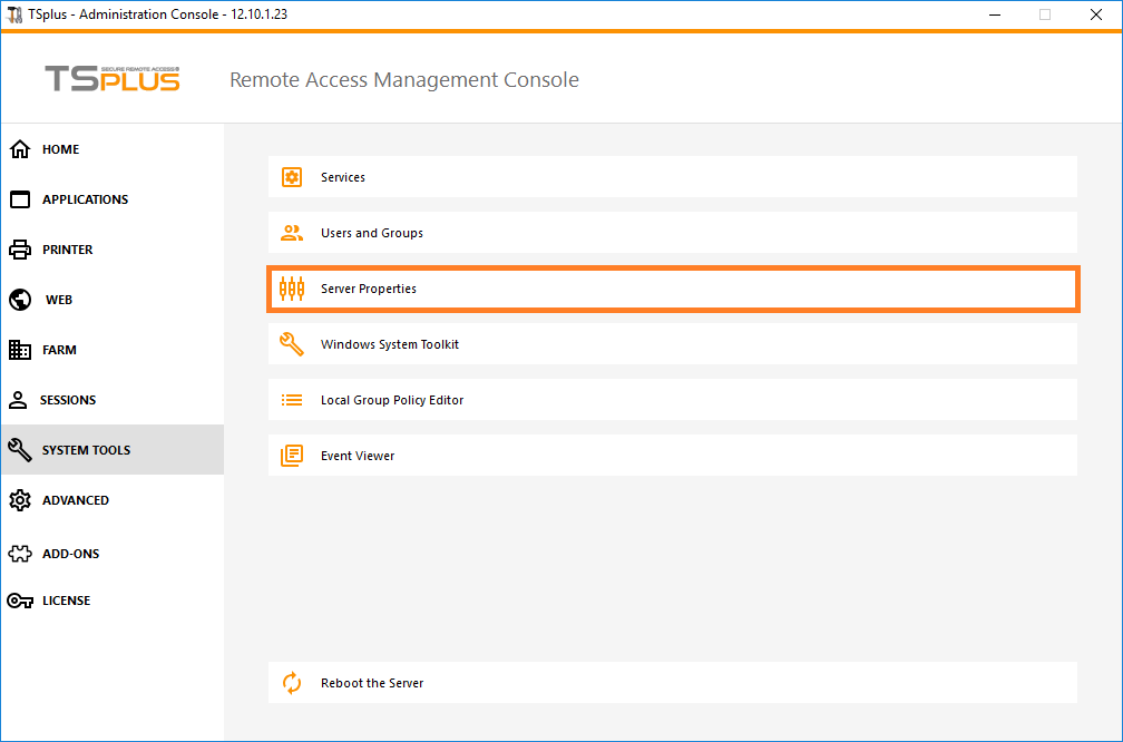 Server Management Tsplus