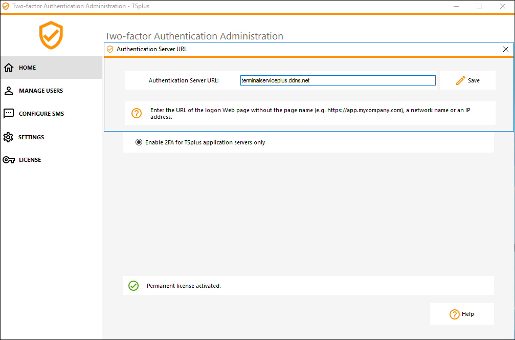 twofa admin enable application server 1