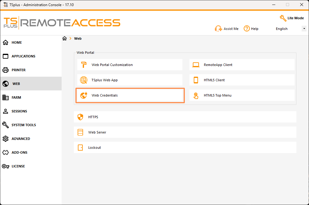 TSplus Web Credentials