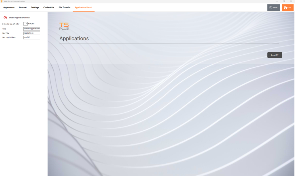 TSplus Web Portal Customization - Application Panel