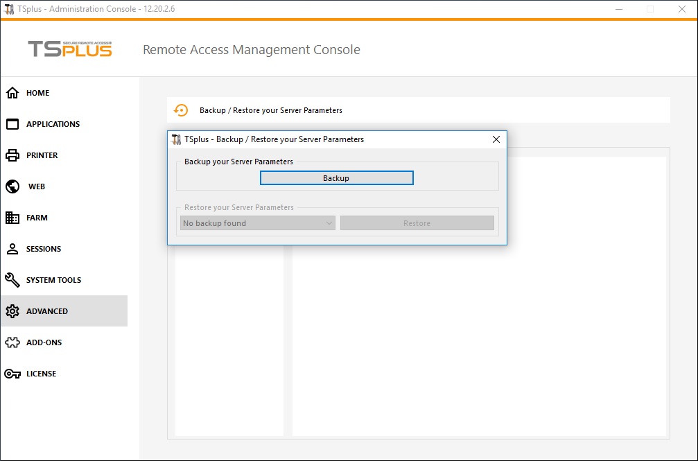 backup restore server parameters