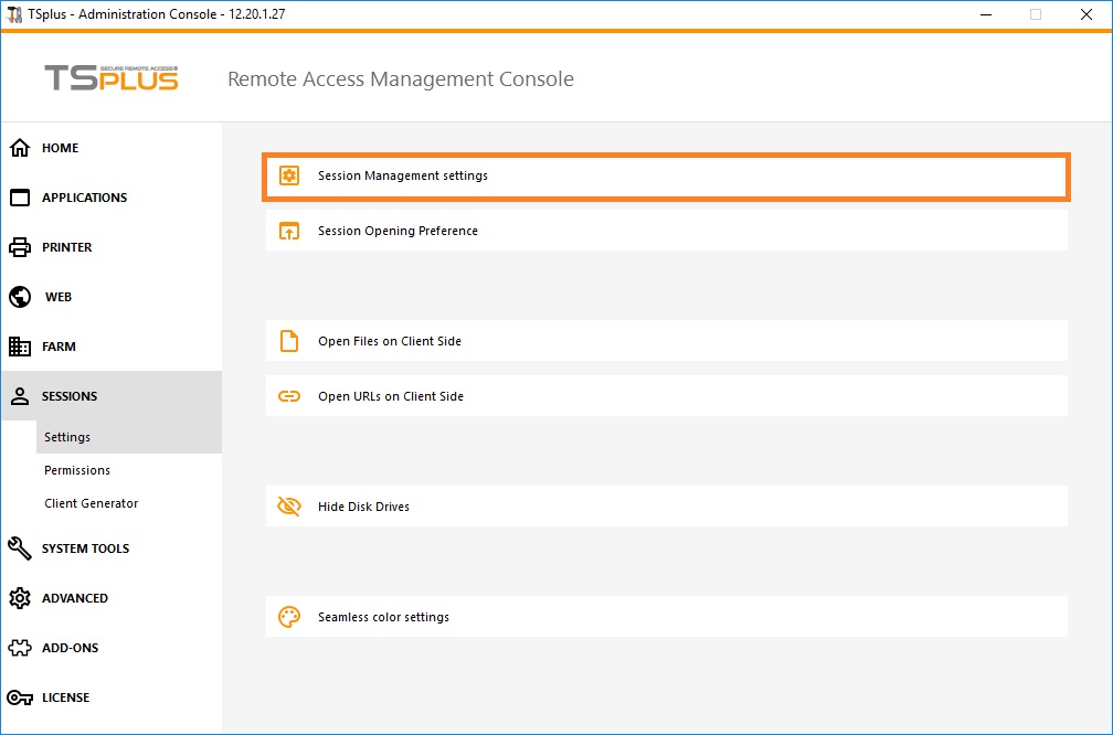 session management settings