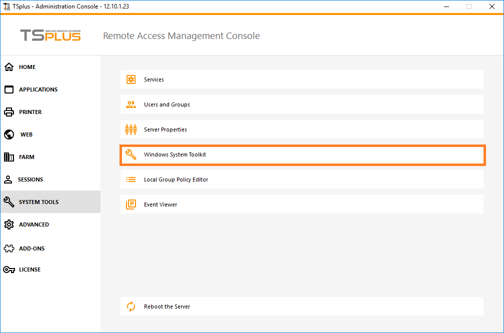 Server Management Tsplus