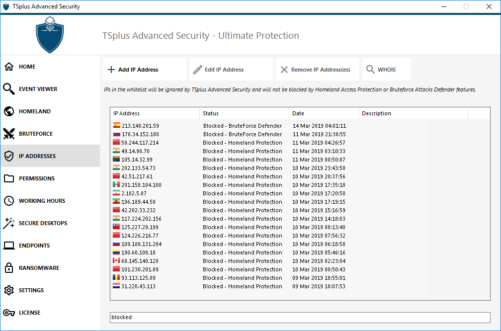 Blocked IP Adresses Advanced Security