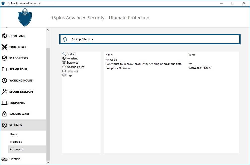 TSplus Advanced Security settings-advanced