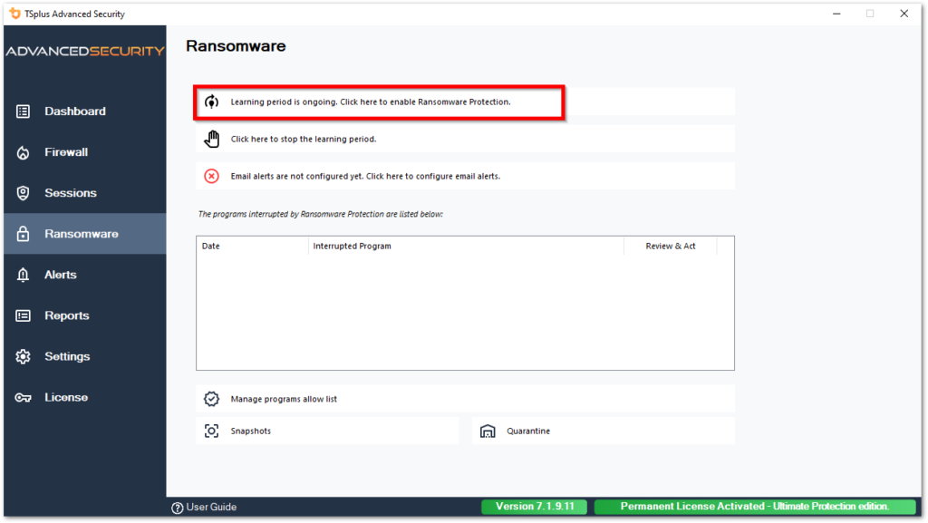 Ransomware Protection ransomware protection enable