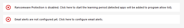Ransomware Protection ransomware protection learning period disabled