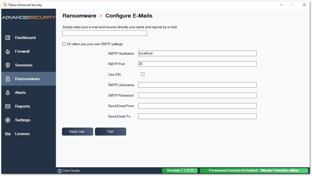 Ransomware Protection settings email