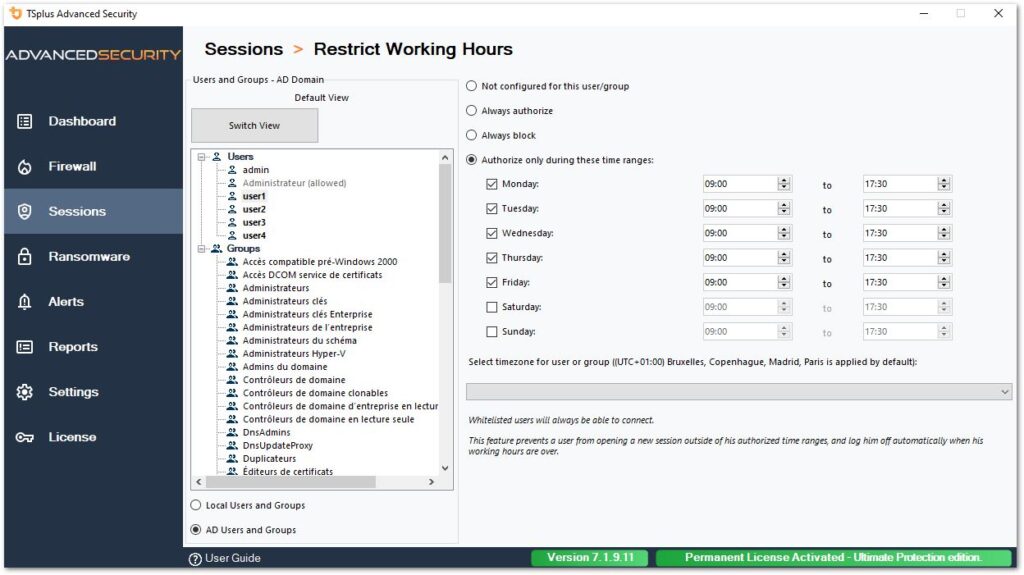 Working Hours Restriction timerestrict 1