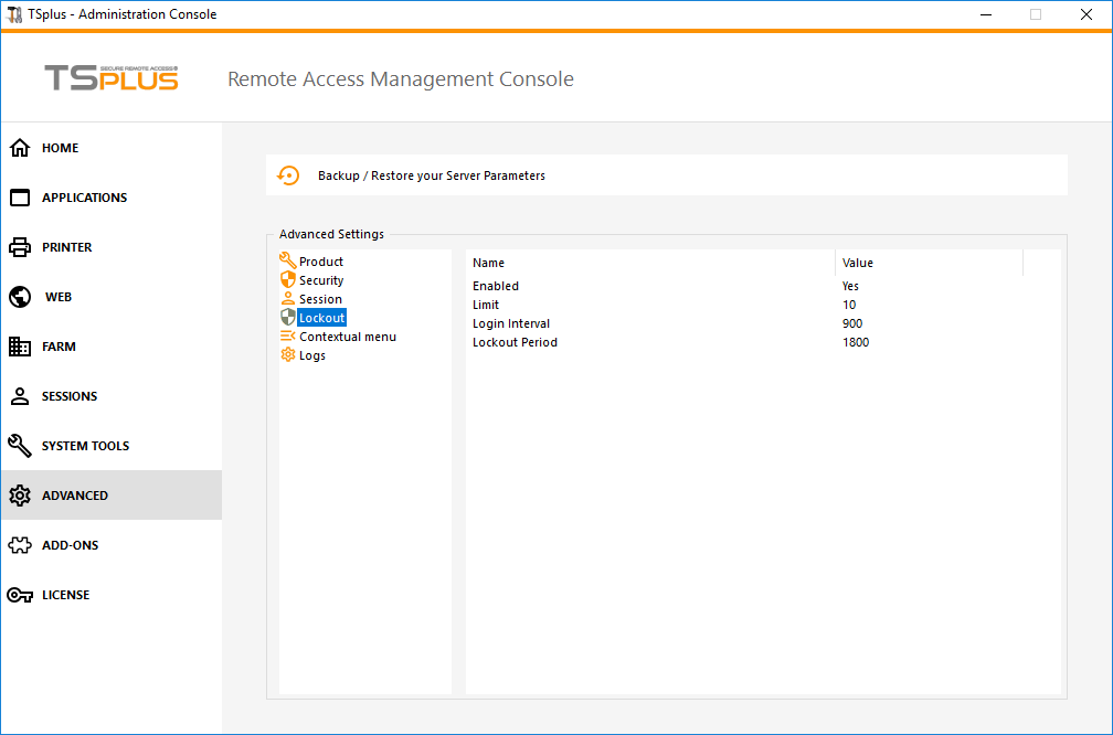 admin tool advanced lockout