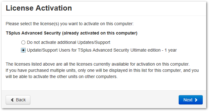 Activating Tsplus Advanced Security activate license