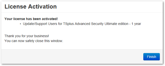 Activating Tsplus Advanced Security activate license2