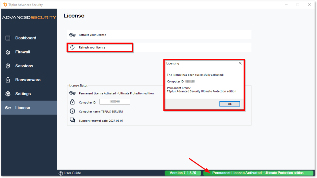 Activating Tsplus Advanced Security activate license3