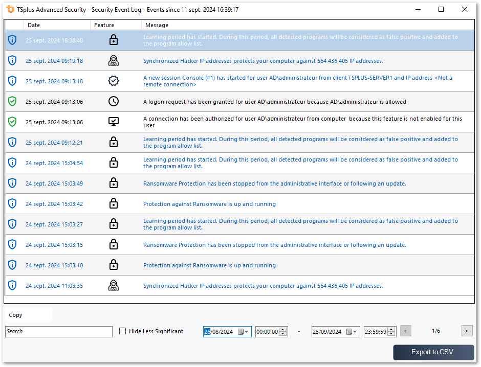 Tsplus Advanced Security Events Viewer events
