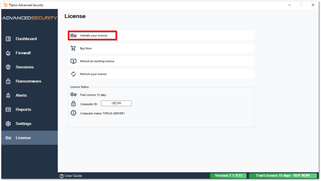 Activating Tsplus Advanced Security license2