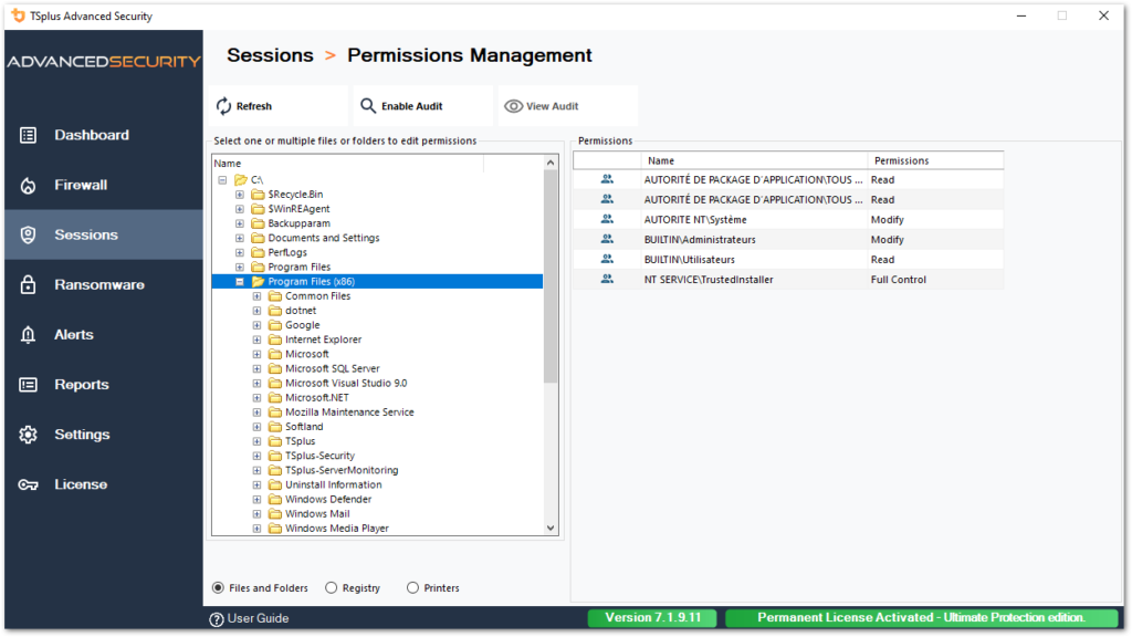 Tsplus Advanced Security Permissions permissions inspect files folders