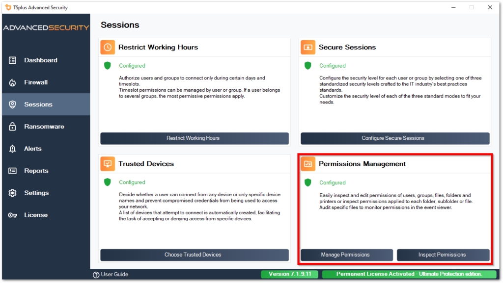 Tsplus Advanced Security Permissions permissions management