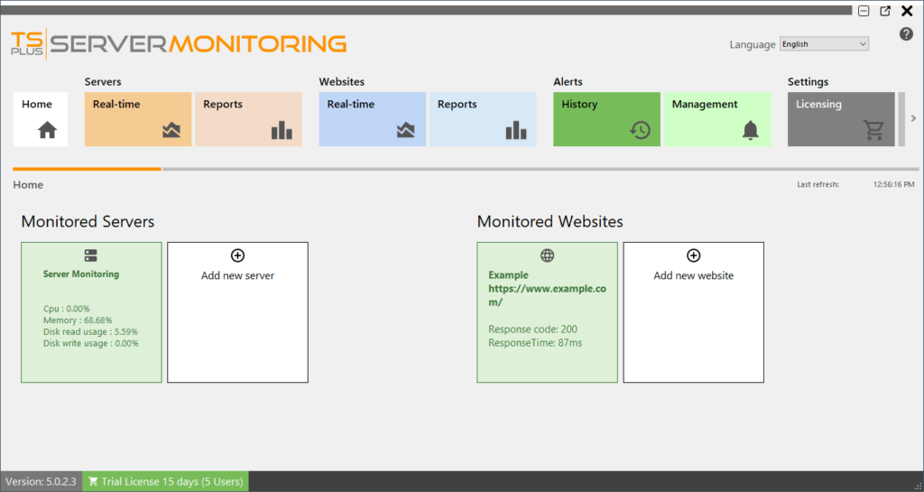 Server Monitoring main screen