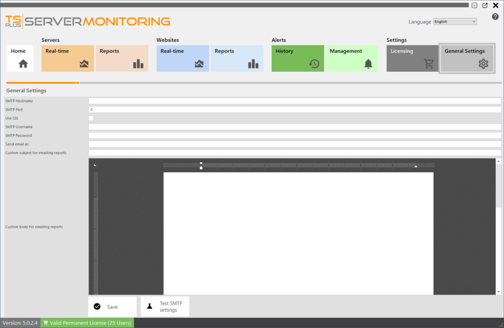 Server Monitoring settings