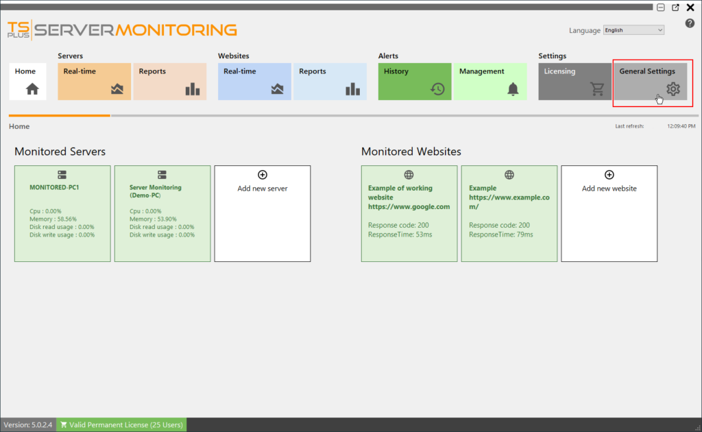 Server Monitoring settings-tile