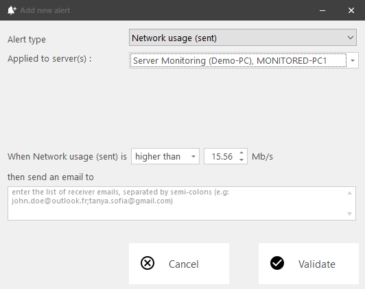 add new alert network usage