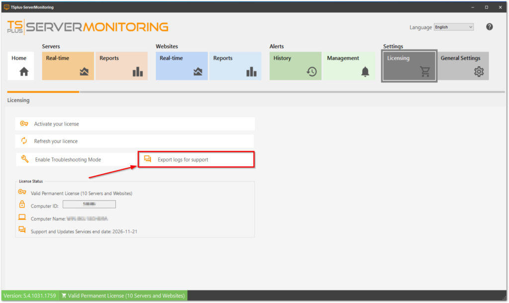 Activating Server Monitoring License license log1
