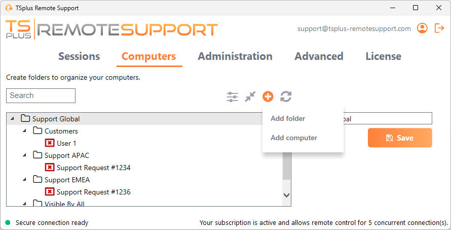Access Saved Remote Computers add computer