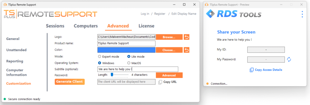 Customize Remote Support customization