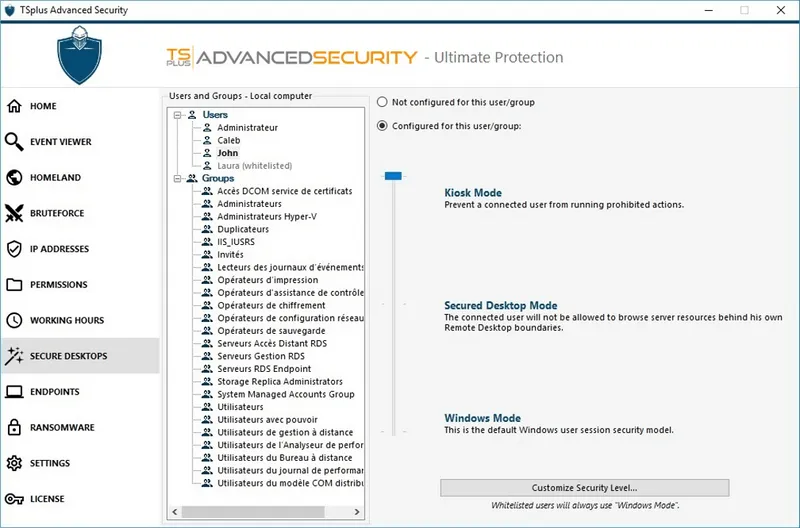 Secure Desktop by TSplus Advance Security Features