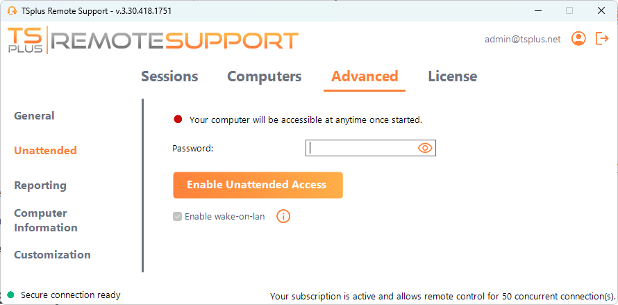 Enable Unattended Access unattended