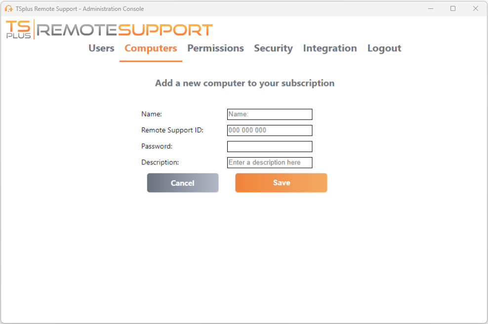 Remote Support Administration Console administration add computer