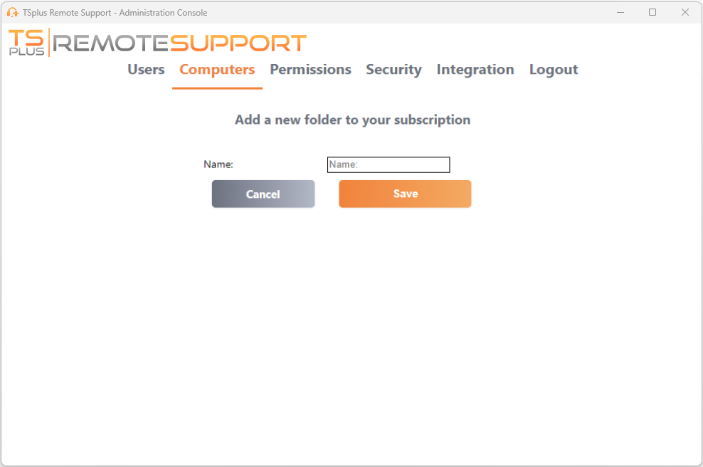 Remote Support Administration Console administration add folder