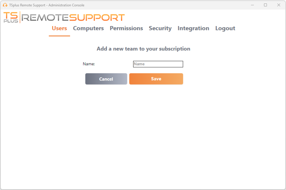 Remote Support Administration Console administration add team