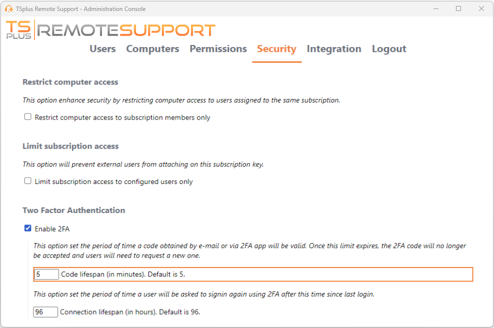 Remote Support Two-Factor Authentication administration security 2fa discrepency