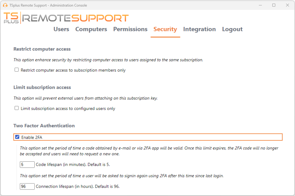 Remote Support Two-Factor Authentication administration security 2fa
