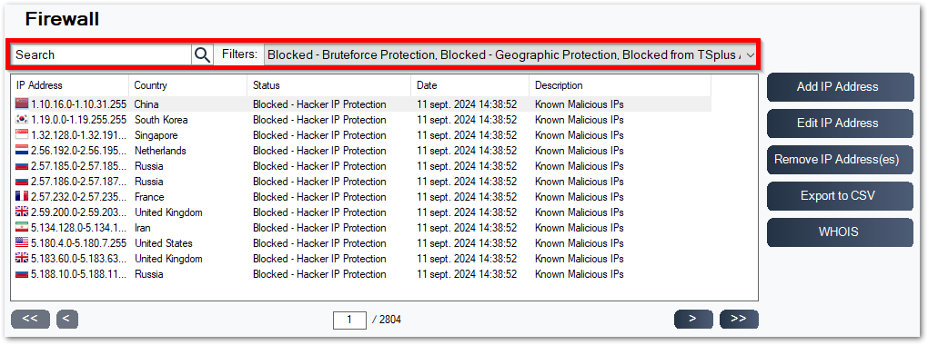 Advanced Security Firewall ip addresses blocked