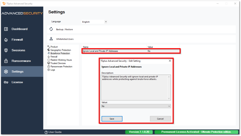 settings advanced bruteforce