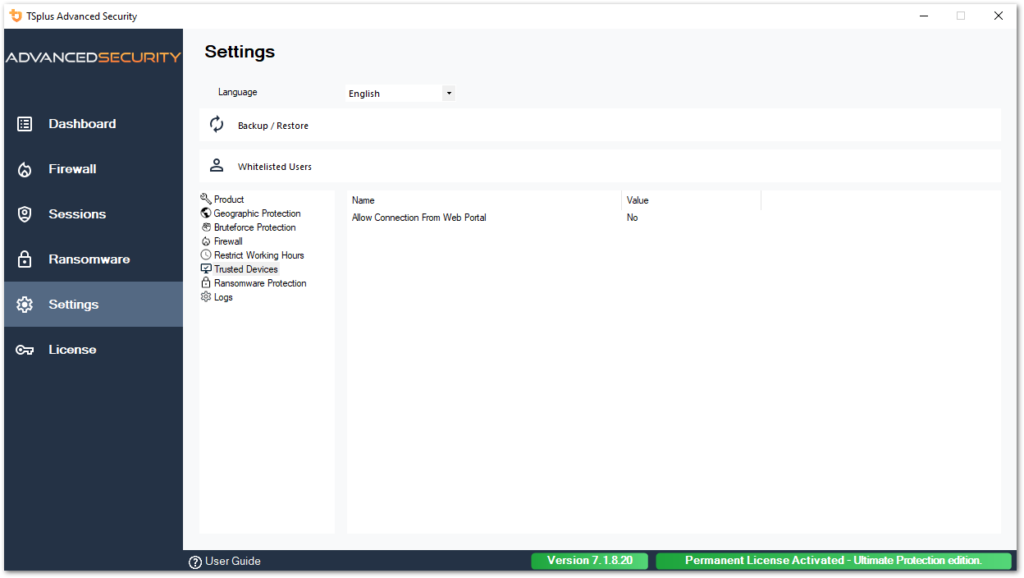 Advanced - Trusted Devices settings advanced endpoints