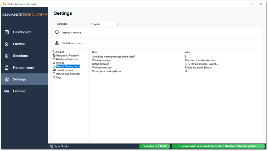 settings advanced hours