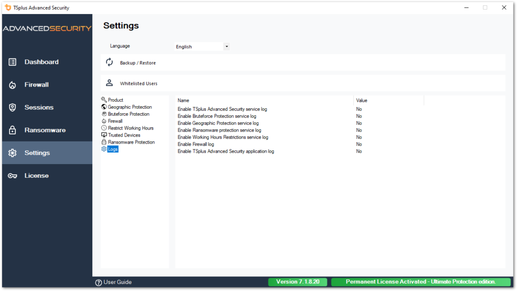 settings advanced logs