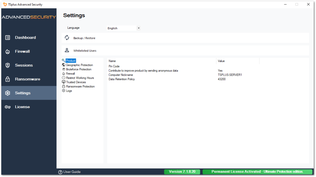 settings advanced product