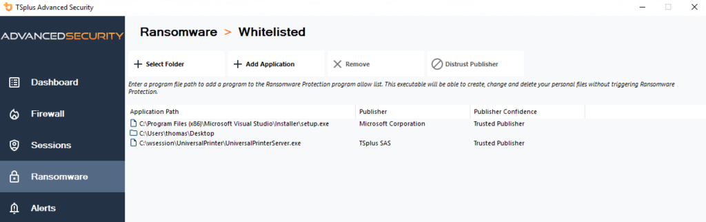 Settings - Programs Allow List settings programs