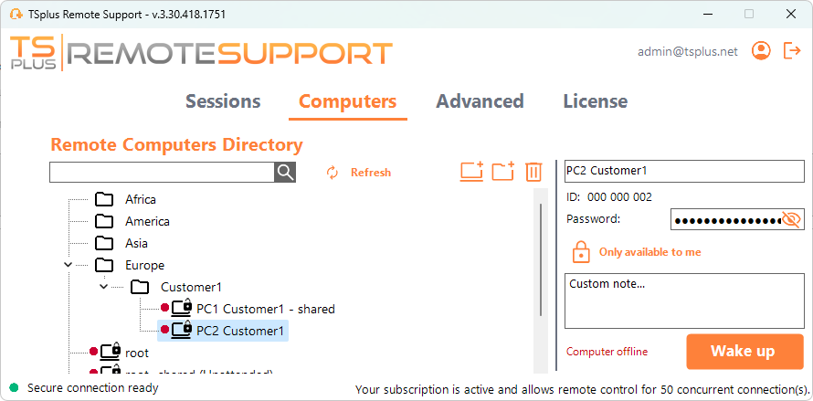 Remote Support Wake-On-Lan wakeup computer